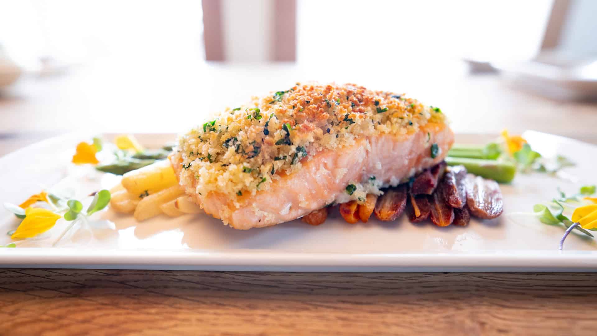 Herb-Crusted Salmon with Spring Vegetables - Carte Blanche Wine - Napa Valley