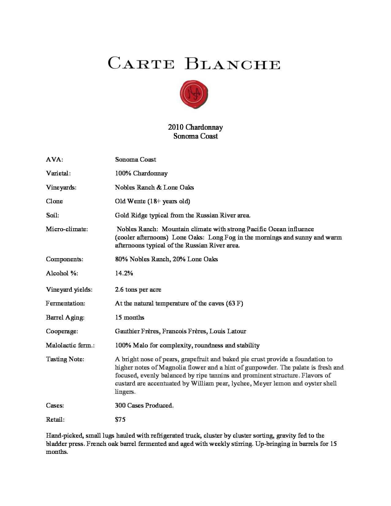2010 Carte Blanche Chardonnay