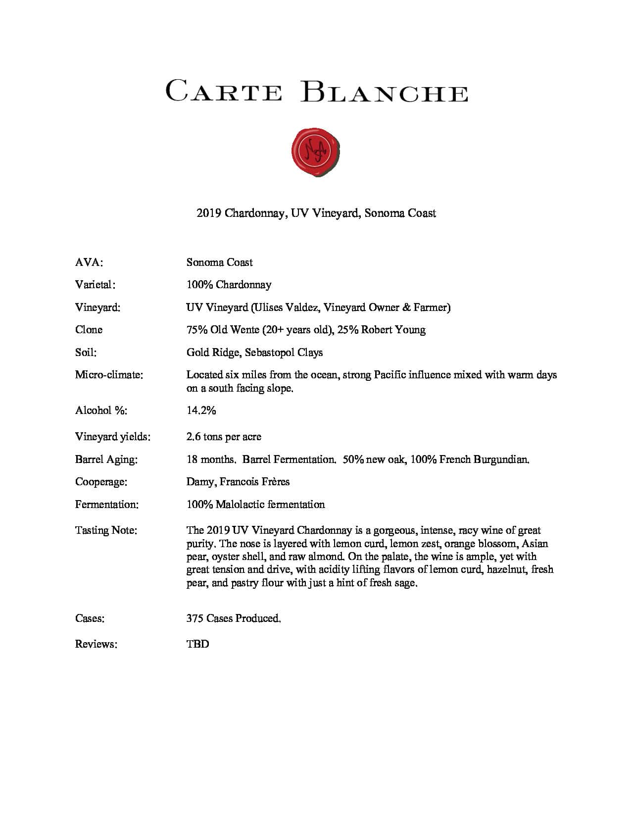 2019 Carte Blanche Chardonnay UV