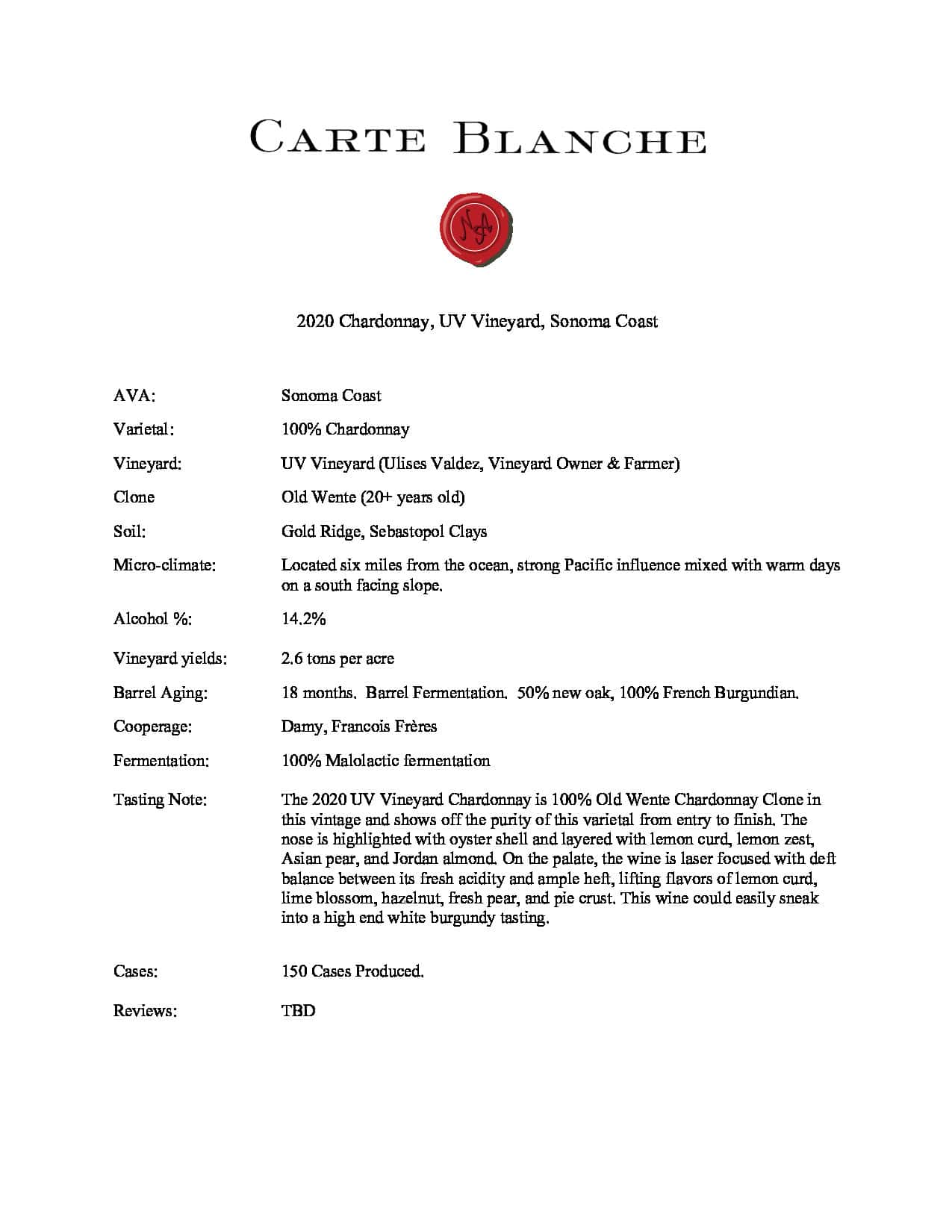 2020 Carte Blanche Chardonnay UV
