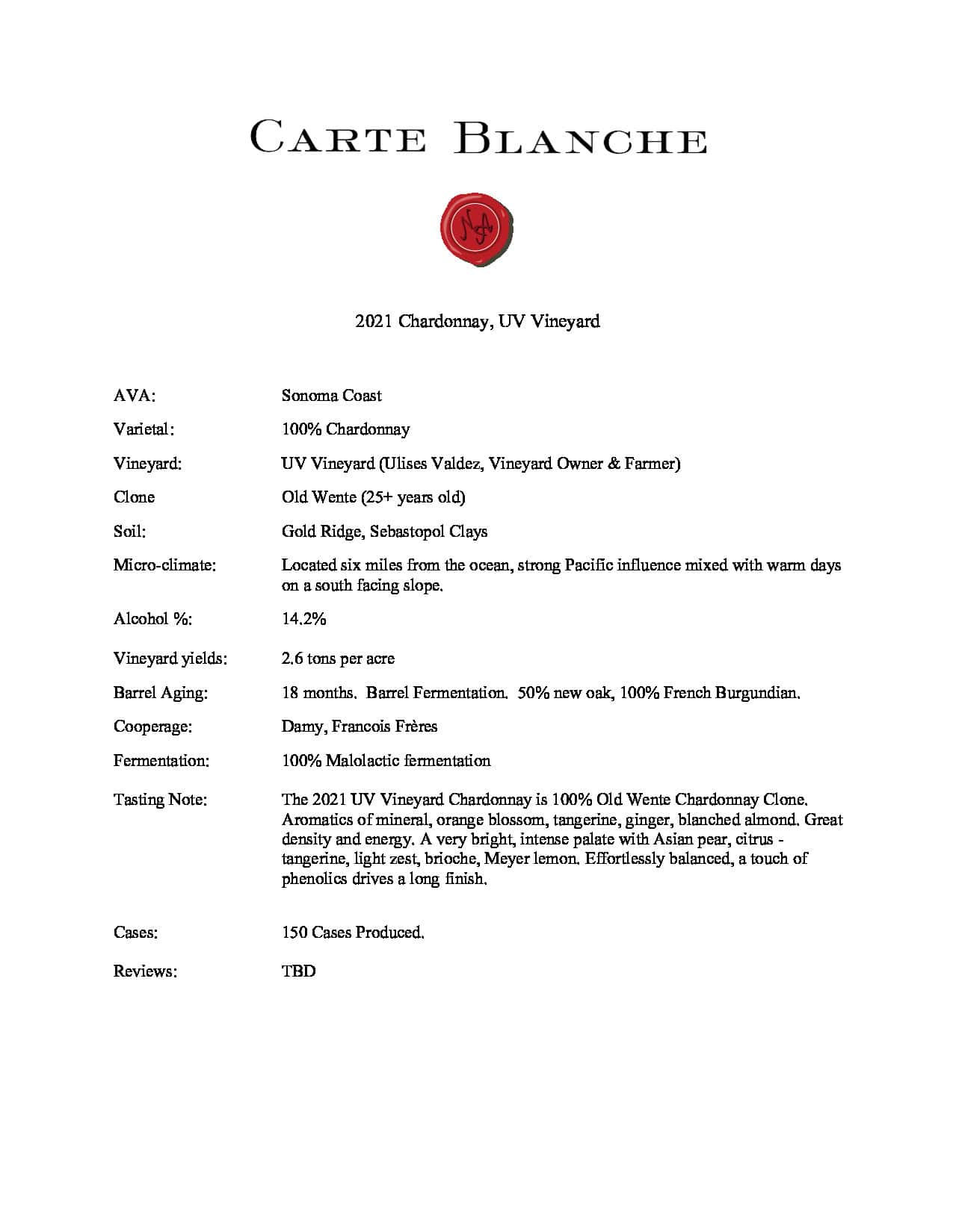 2021 Carte Blanche Chardonnay UV