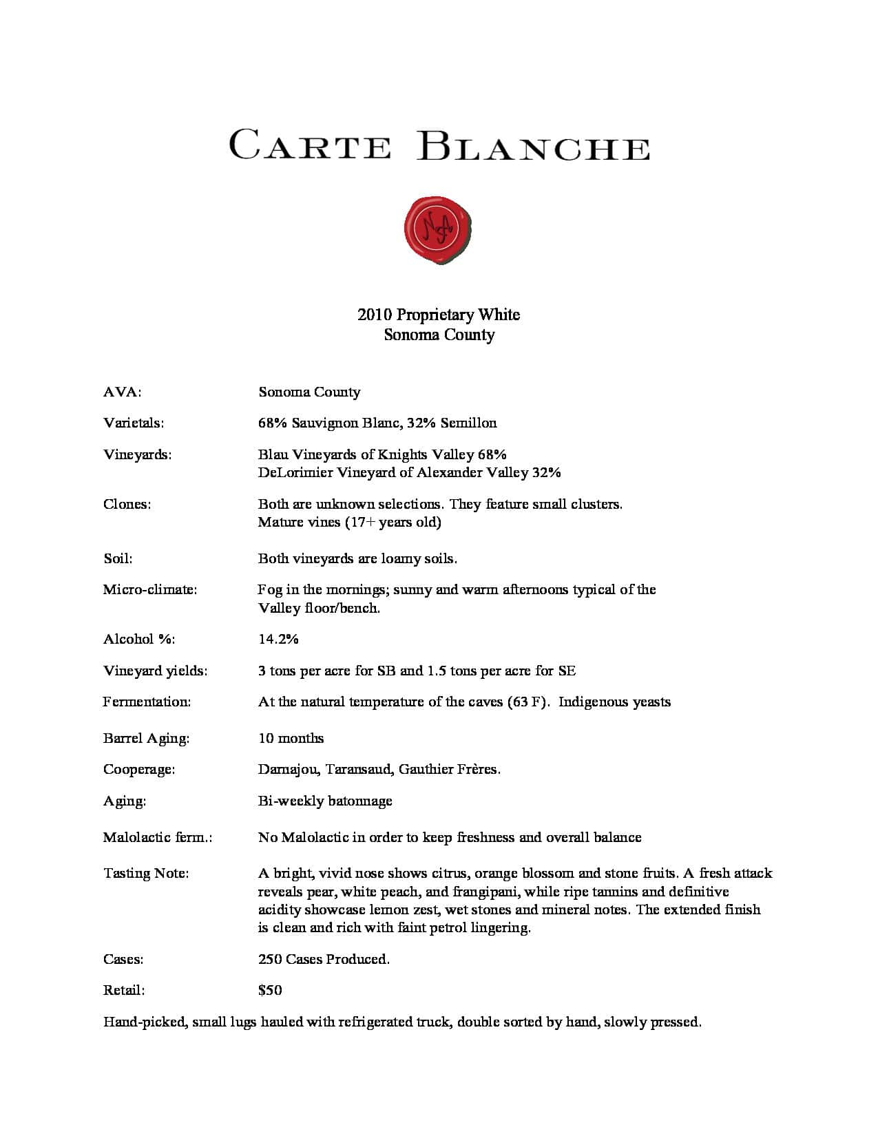 2010 Carte Blanche Proprietary White